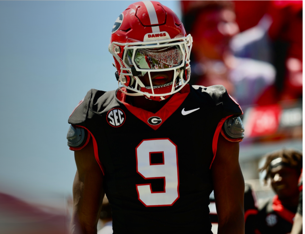 Chris Cole in his number 9 Georgia Bulldogs uniform on the sideline